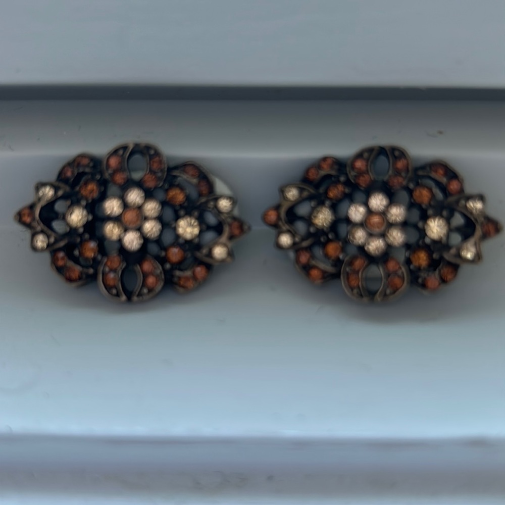 Vintage Bronzed Art Deco Inspired Clip On Earrings